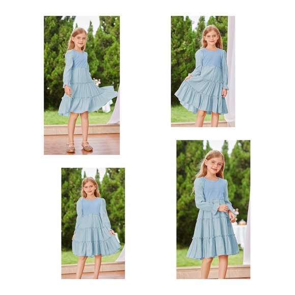 NWT GRACE KARIN Girls Long Sleeves Dress Crew Neck Tiered A Line Dresses Size 7Y - Picture 3 of 17
